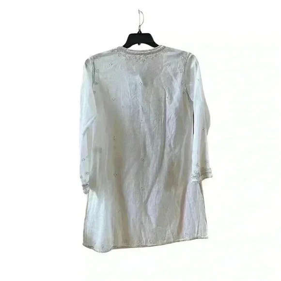 Juliet Dunn White Embroidered 3/4 Sleeves Delicate Tunic Shirt Sz 2 US 6/8. - Picture 2 of 14